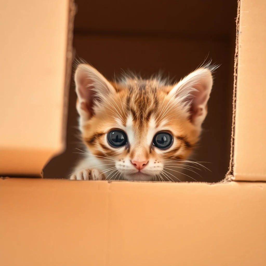 Curious cat peeking out of a box