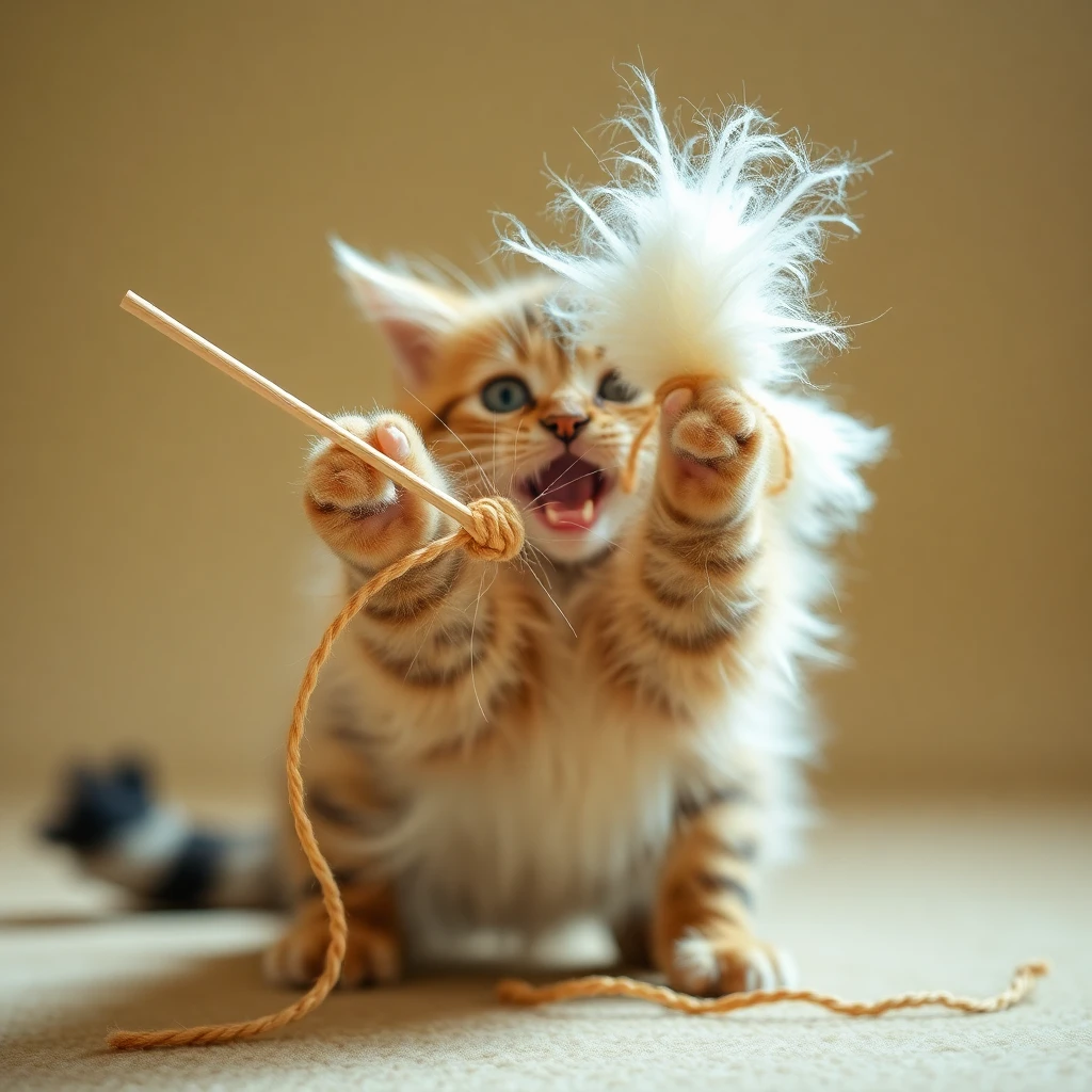 Cute kitten playing with yarn