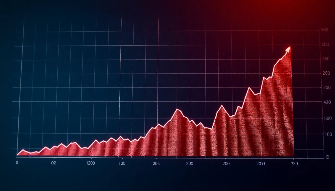 Extremely detailed photograph of a graph showing a stock price rising sharply then slowly declining, with the title 