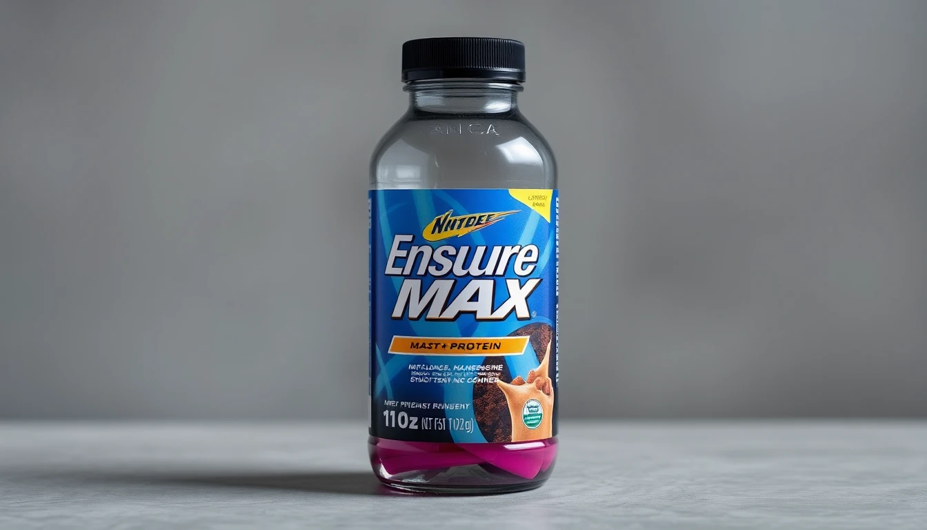 High-resolution product shot of an 11 oz Ensure Max Protein bottle clearly labeled 