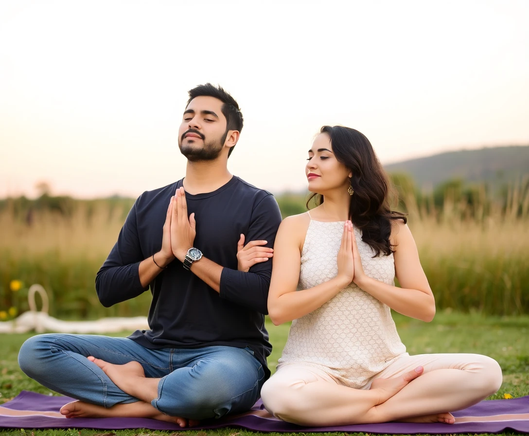 Man and woman practicing relaxation techniques together