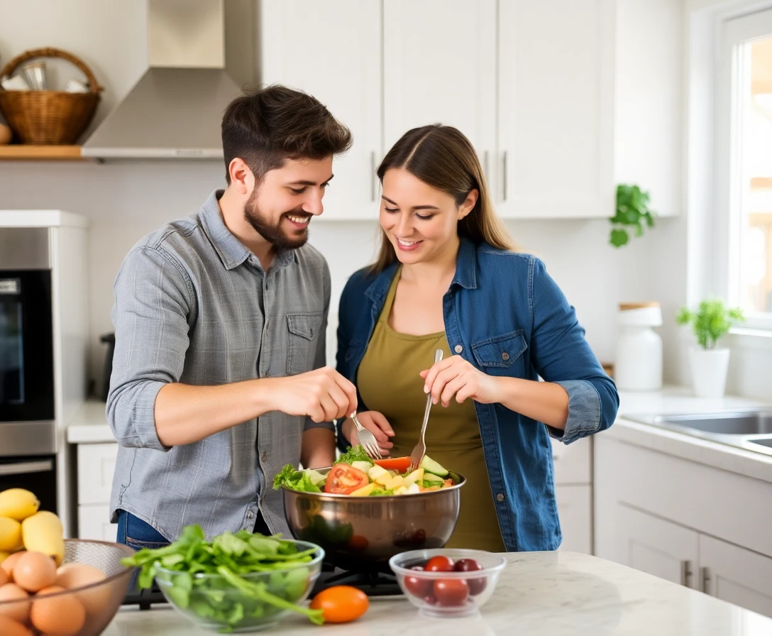 Man and woman preparing a nutritious meal together