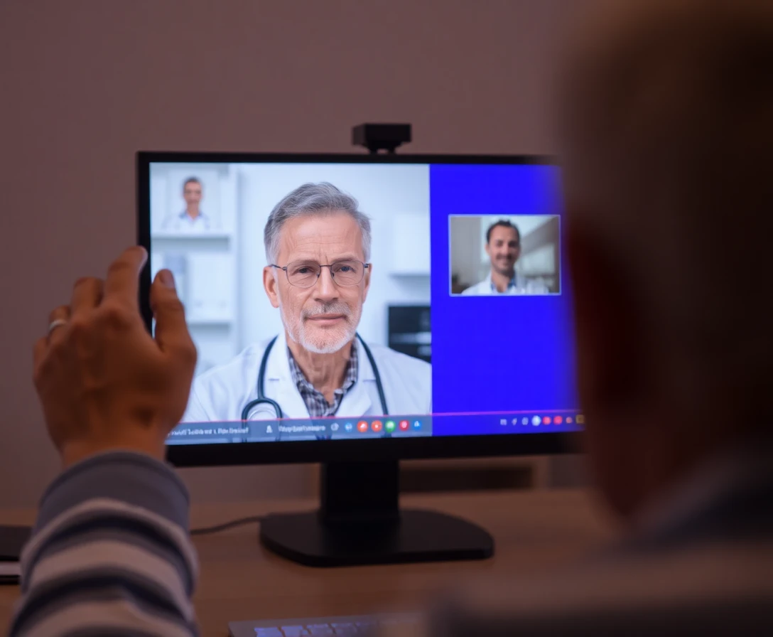 Man participating in a telemedicine consultation