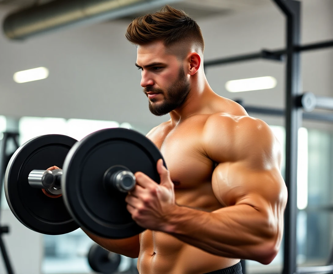 Man performing strength training exercises with weights