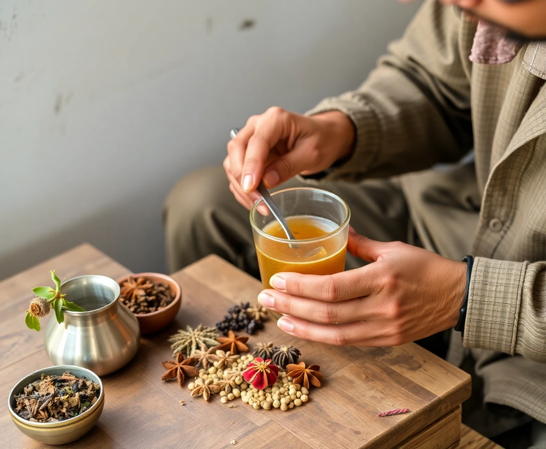 Man preparing beneficial herbal tea